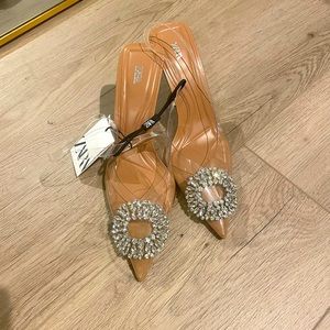 ZARA embellished clear heels. Size 7.5 tags on missed return window.